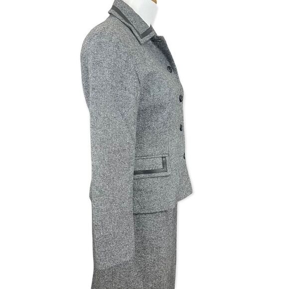 Vintage Pendleton Wool Silk Tweed Style Skirt Suit Leather Trim Black Small - Picture 3 of 10